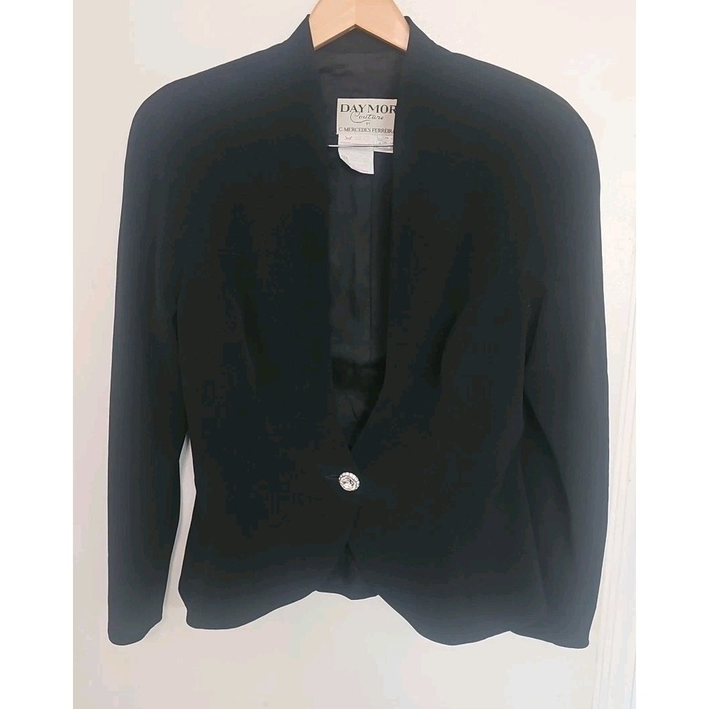 Daymor Couture Formal Rhinestone Trim Jacket - Black - 10 Shoulder Pads
